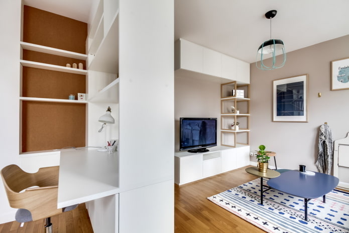 diseño de oficina en el interior de un apartamento de 40 metros cuadrados