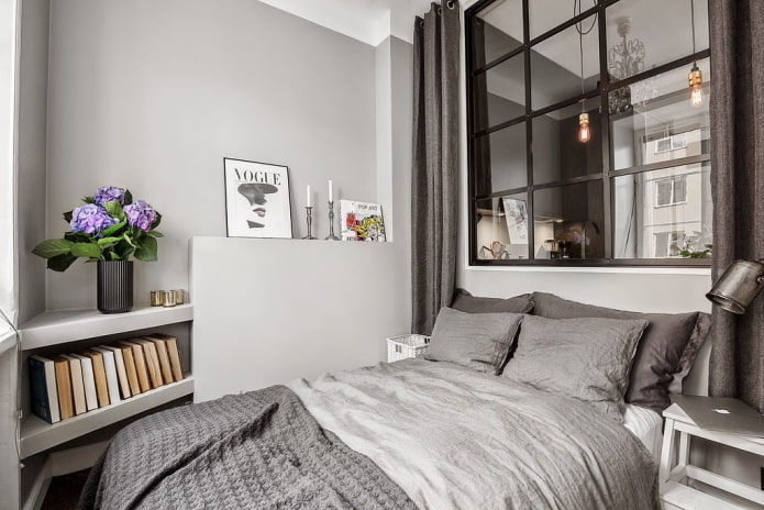 diseño del dormitorio en el interior de un apartamento de 40 metros cuadrados