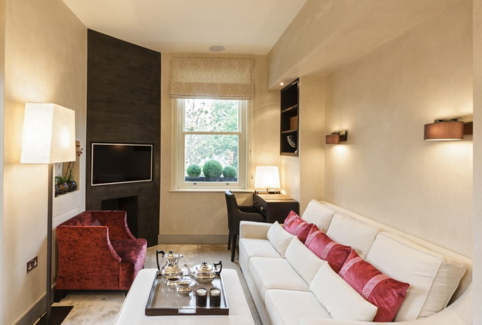 Diseño de sala de estar en el interior de un apartamento de 40 metros cuadrados