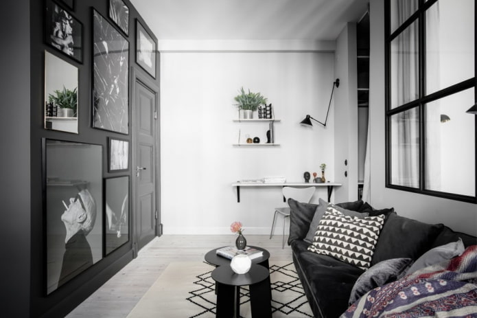 Diseño de sala de estar en el interior de un apartamento de 40 metros cuadrados