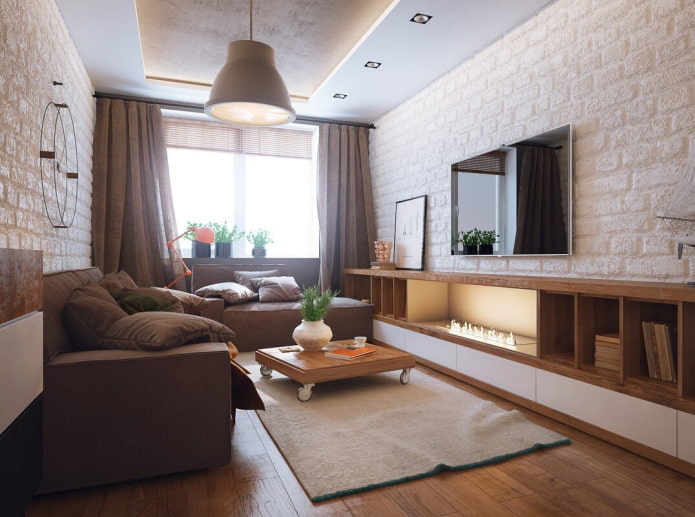 Diseño de salón en el interior de un apartamento de 40 metros cuadrados