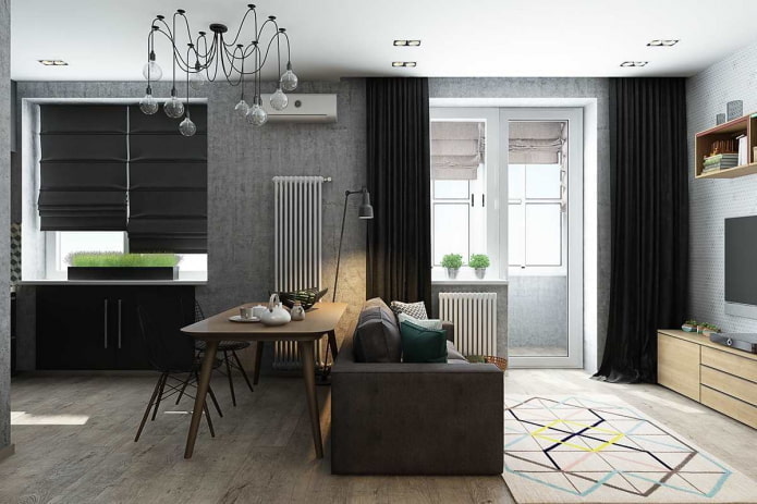 interior de un apartamento de dos habitaciones de estilo europeo de 40 metros cuadrados