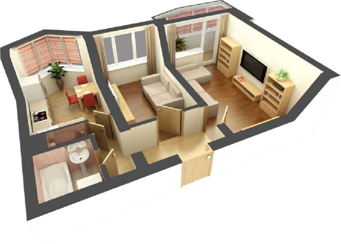 Apartamento de dos habitaciones de 42 m con balcón y ventanal