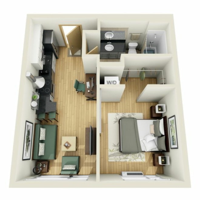 Apartamento de dos habitaciones de estilo europeo con vestidor