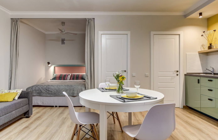 Cama en la cocina-salón
