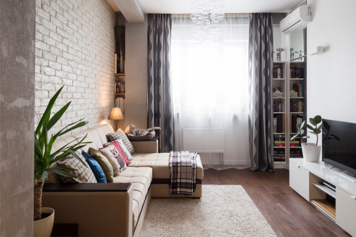 Diseño de salón en el interior de un apartamento de 45 metros cuadrados
