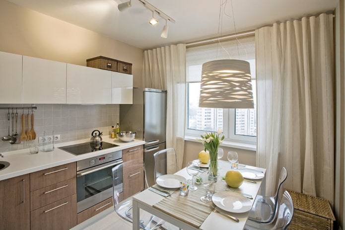 Diseño de cocina en el interior de un apartamento de 45 metros cuadrados