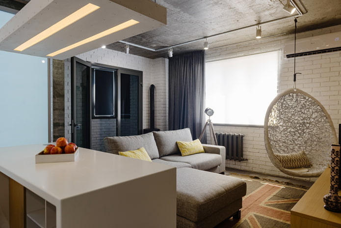 Interior de un apartamento de 45 metros cuadrados en estilo loft