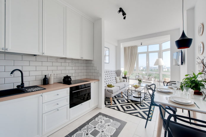 Diseño de cocina en el interior de un apartamento de 45 metros cuadrados