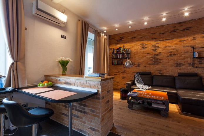 Interior de apartamento de 45 metros cuadrados en estilo loft