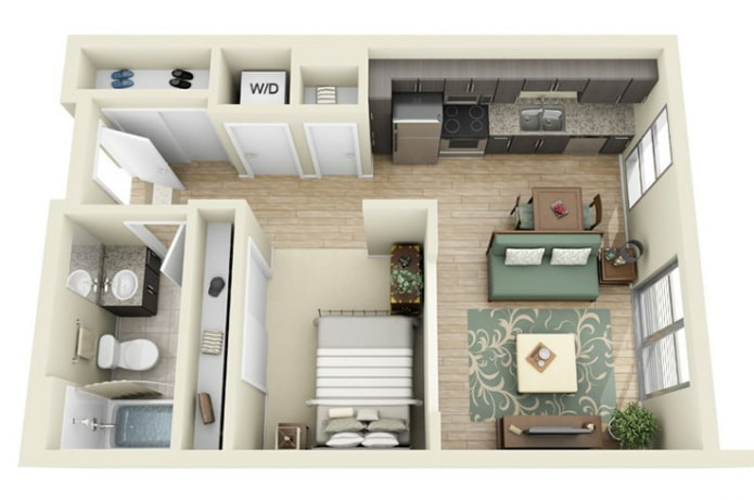 Distribución del apartamento de 45 m².