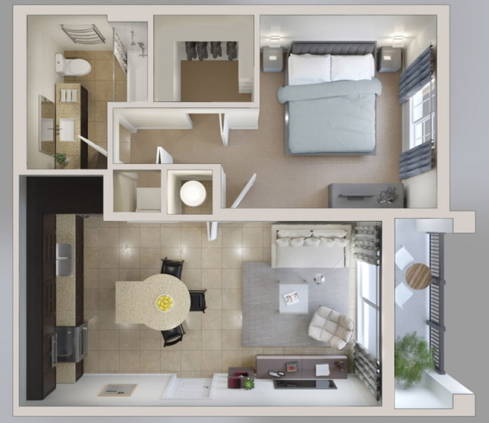 Distribución del apartamento de 45 m².
