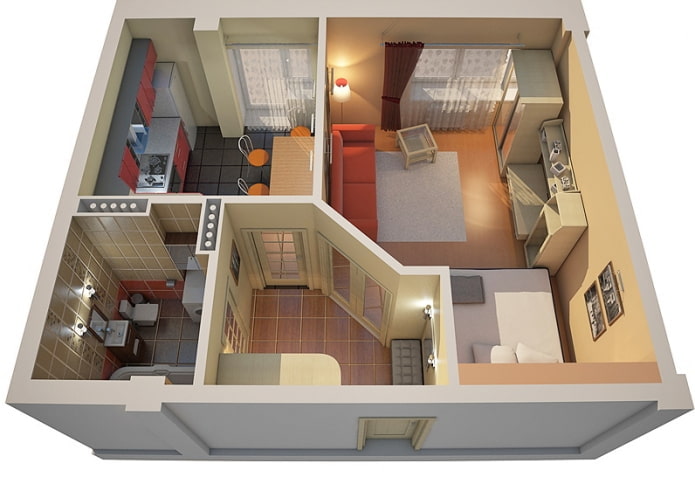 Distribución del apartamento de 45 m².