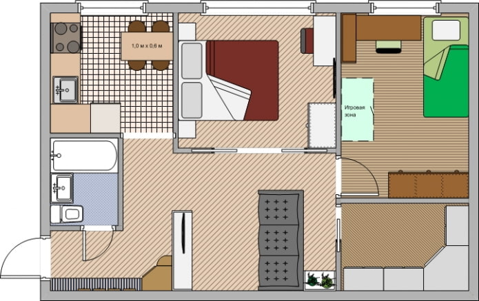 Distribución del apartamento de 45 m².