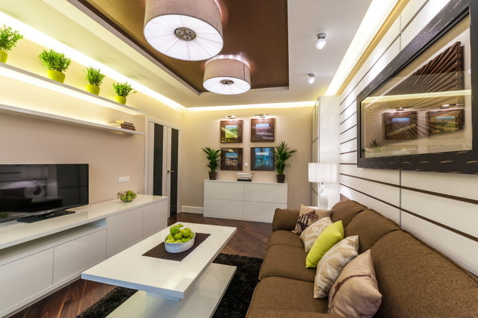 Interior de la sala de estar en un apartamento de 50 metros cuadrados