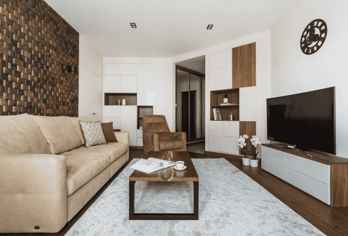 Interior de la sala de estar en un apartamento de 50 metros cuadrados