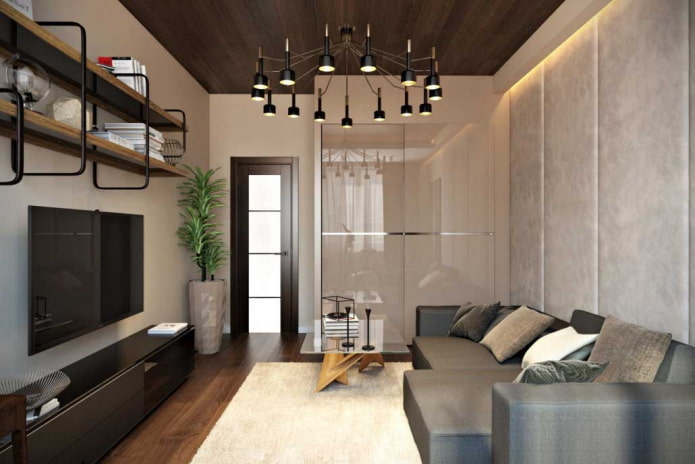 Interior de la sala de estar en un apartamento de 50 metros cuadrados