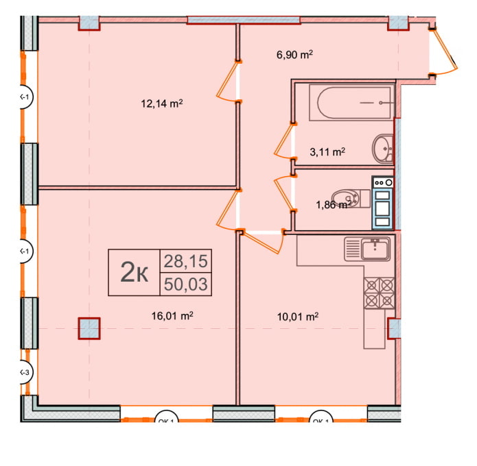 Distribución del apartamento de 50 metros cuadrados