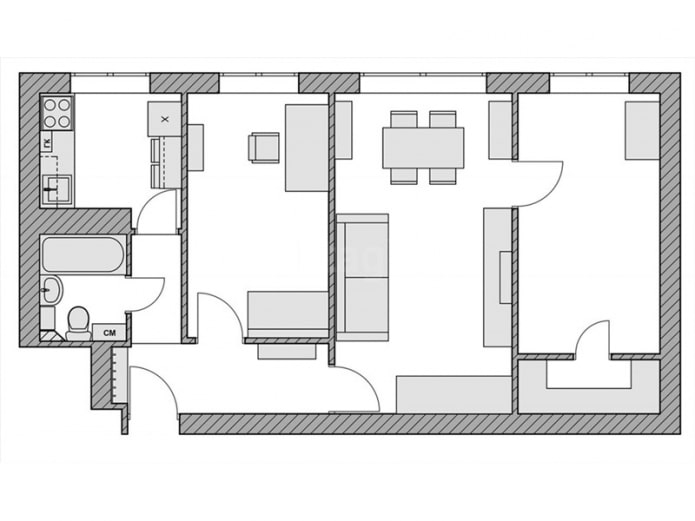 Plano de Khrushchevka de 60 m²