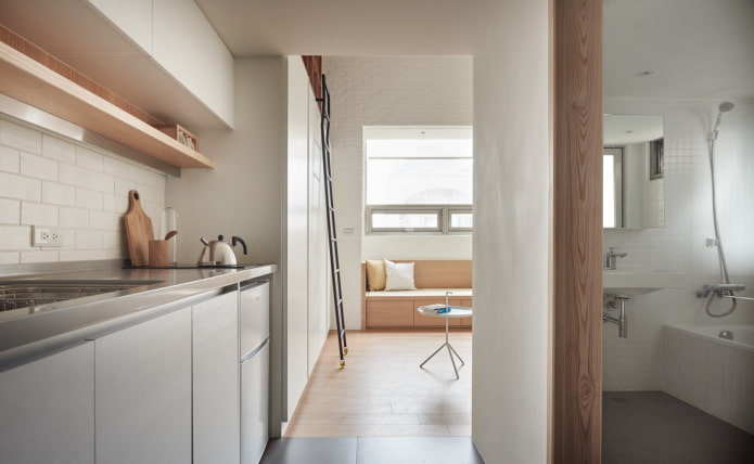 Baño y cocina en un estudio