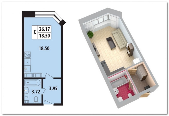 Distribución de apartamentos de 18 m²