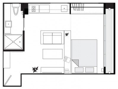 Distribución de apartamentos de 18 m²