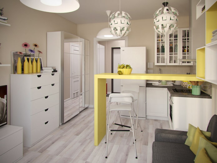 Estudio compacto con barra de bar