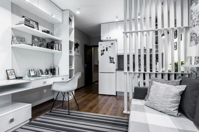 diseño de un área de trabajo en el interior de un apartamento tipo estudio