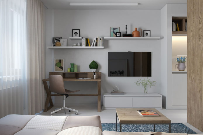 diseño de un área de trabajo en el interior de un apartamento tipo estudio