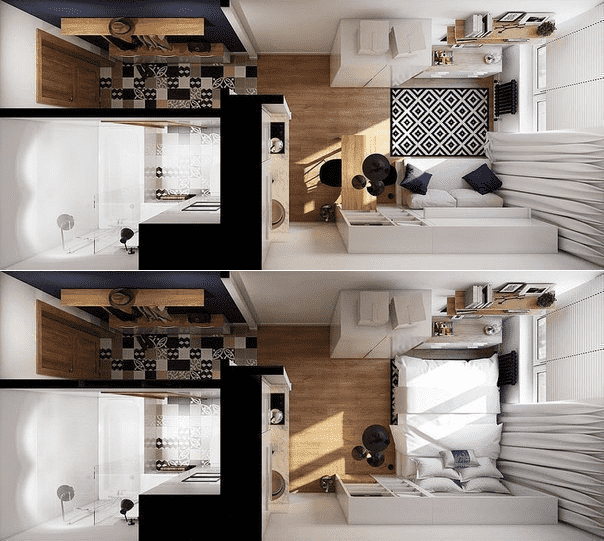 Diseño de apartamentos tipo estudio de 20 m²