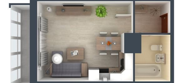 Distribución del estudio de 20 m2.