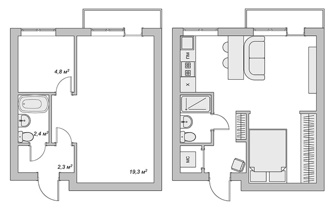 Diseño del estudio: 29 m².