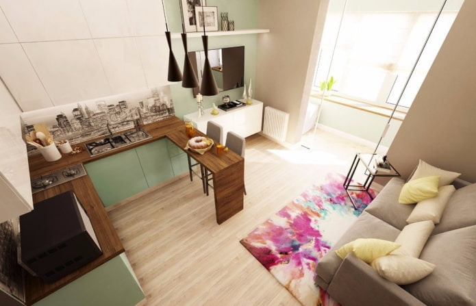 Interior de un estudio con balcón