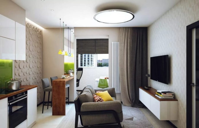 interior de un estudio con balcón