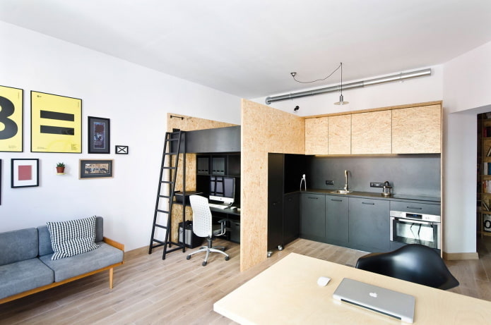 interior de un estudio de dos plantas