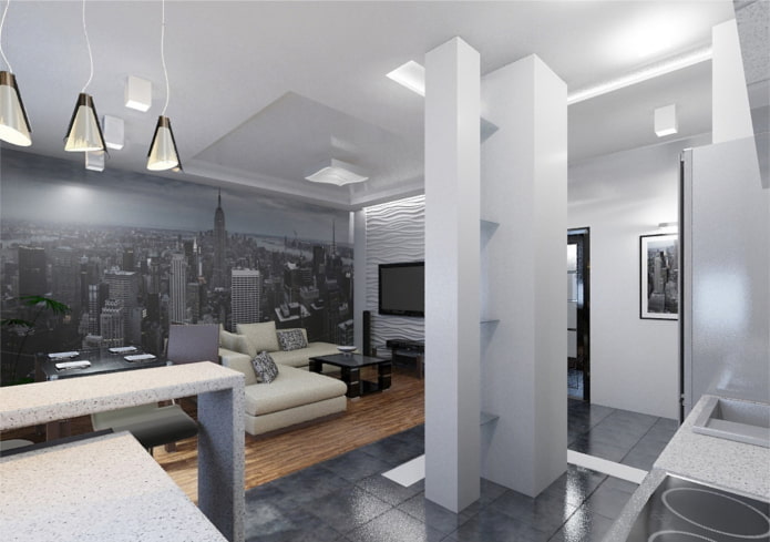 interior de un apartamento tipo estudio de estilo high-tech