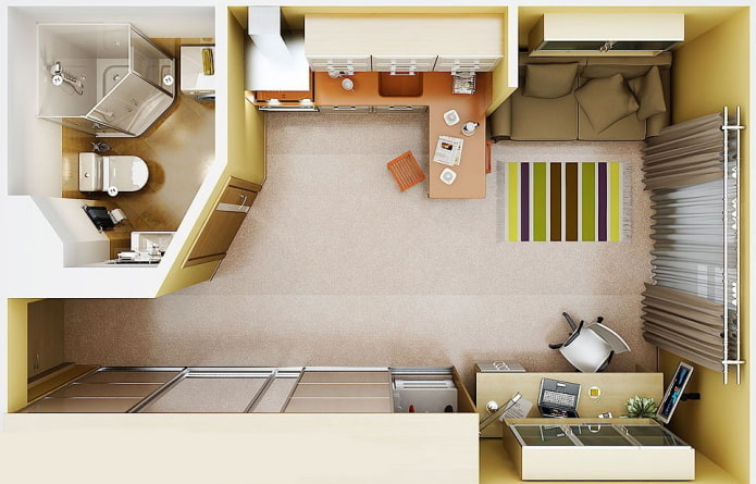 Disposición del estudio 29 m².