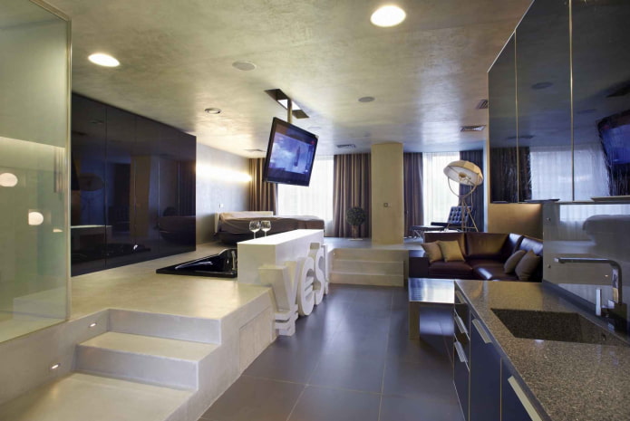 interior de un apartamento tipo estudio de alta tecnología