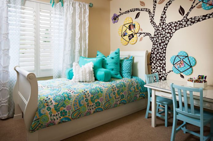 Habitación infantil con detalles turquesa