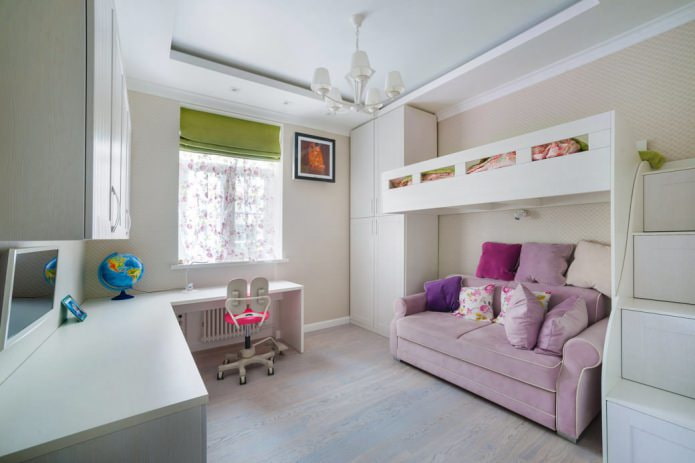 Habitación infantil de estilo moderno con cama en el segundo nivel
