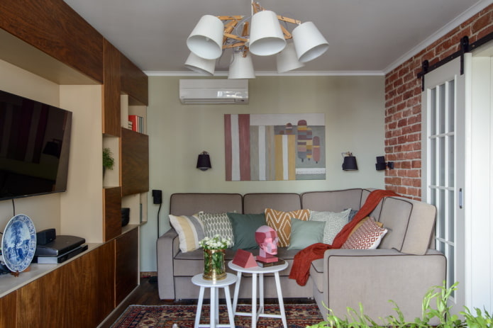 Sala de estar cuadrada de 16 m²