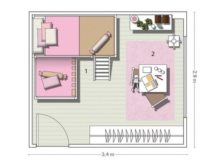 Ejemplo de distribución de habitación infantil