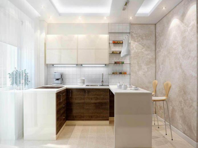 Diseño de cocina pequeña con barra