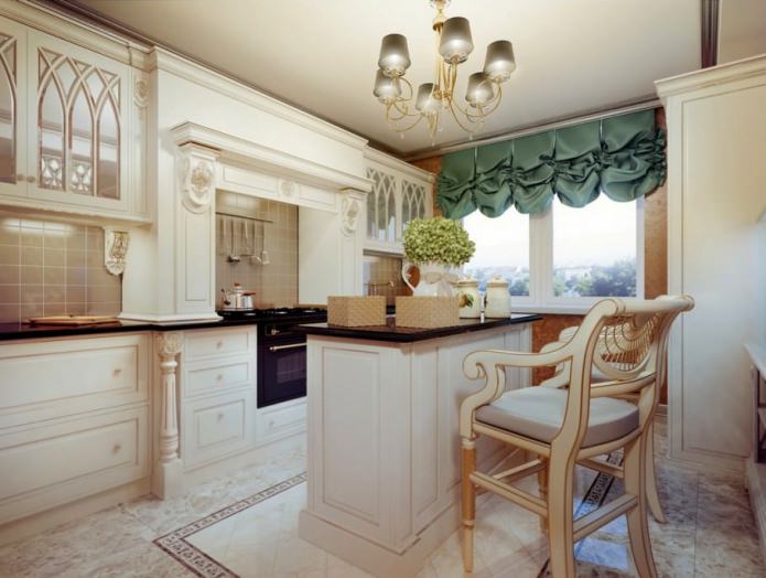 interior de una cocina pequeña con barra