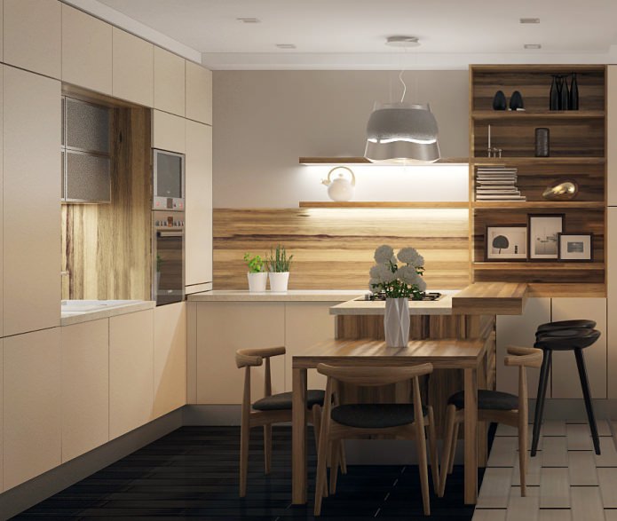 interior de una cocina pequeña con barra