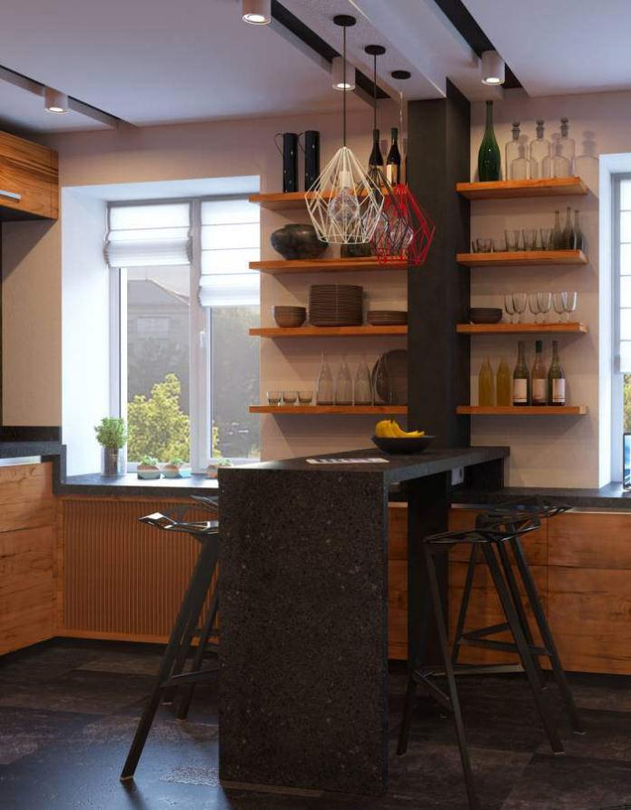 Diseño de barra de bar en una cocina pequeña