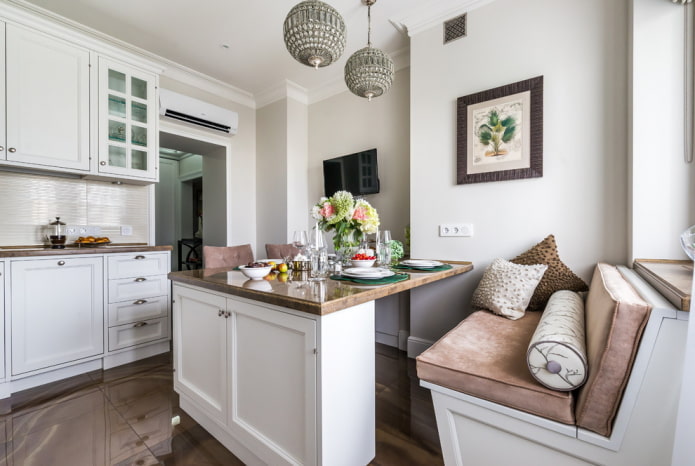 disposición de muebles en el interior de una Cocina pequeña