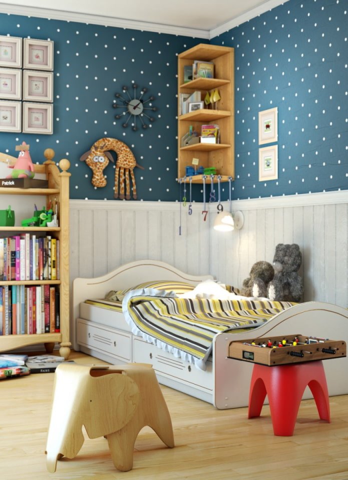 Papel pintado de lunares en el dormitorio infantil