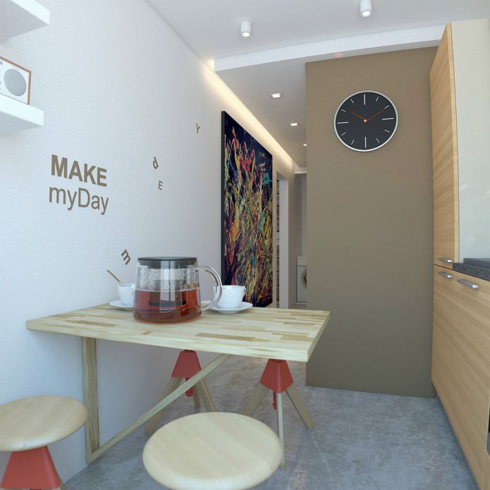 Cocina en el diseño de un apartamento de una habitación de 33 m².