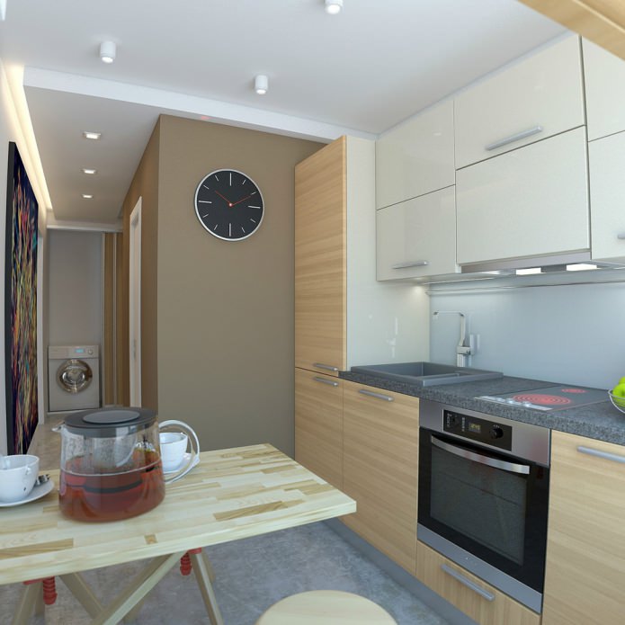 Cocina en el diseño de un apartamento de una habitación de 33 m².